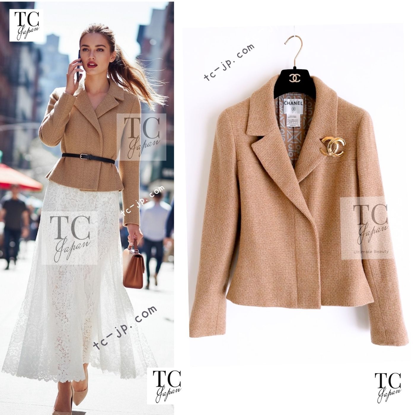 シャネル ジャケット CHANEL キャメル カシミア 100% ジッパー ランウェイ登場 カール・ラガーフェルド ヴィンテージ 55万 超美品 36 38