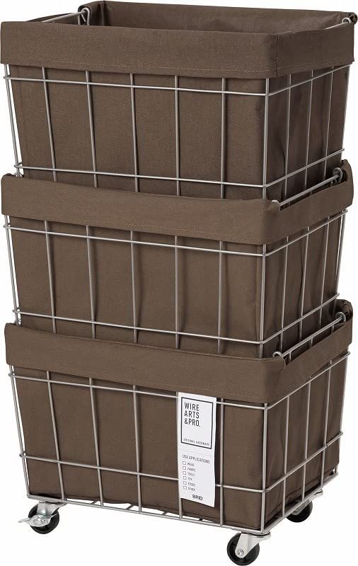 新品 003373 WIRE ARTS&PRO STACKING BASKET 3 with CASTER/WASHABLE COVER スタッキングバスケット３段 キャスター付き ブラウン 収納 ウォッシャブル キッチン パントリー収納 8,173円
