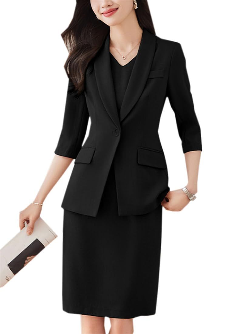 新品 [YUANYUAN] HAUTE セットアップ レディース ジャケット ワンピース 2点セット ノースリーブワンピース スーツ 無地ジャケット スカートスーツ 長袖 ゆったり 大きいサイズ フォーマル 通勤 入学式 入園式 卒業式 ビジネススーツ 春秋冬