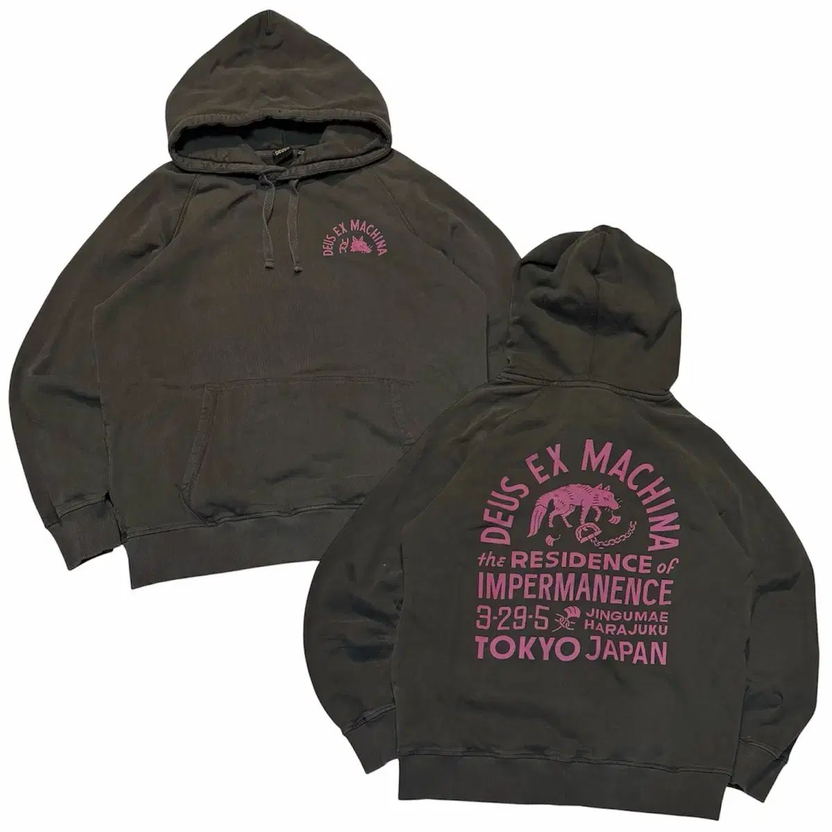 DEUS EX MACHINA 東京 フードTシャツ チャコール ピンク 10,189円