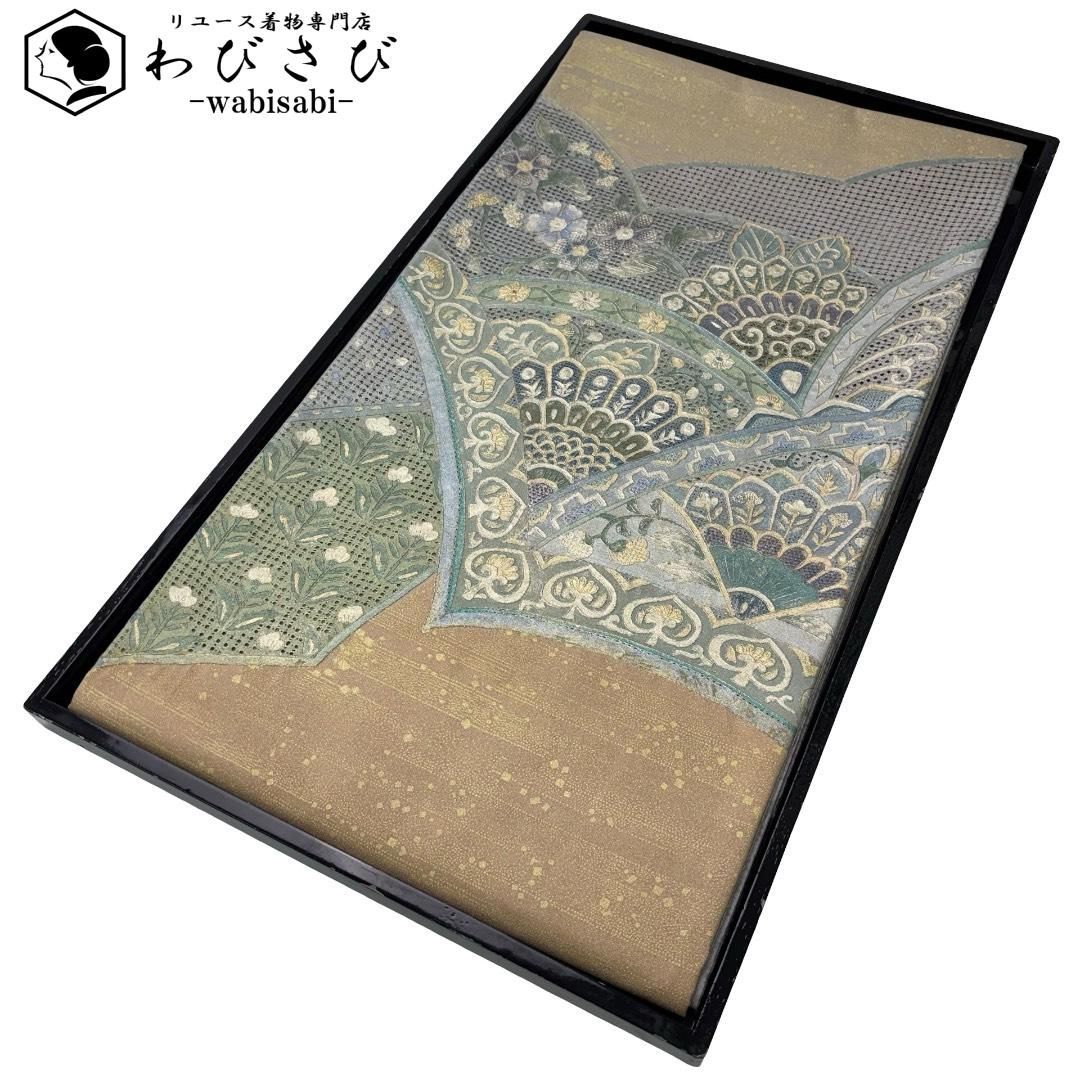 袋帯 諏訪刺繍 華柄模様 花唐草 金銀彩 薄梅染色 O-6214