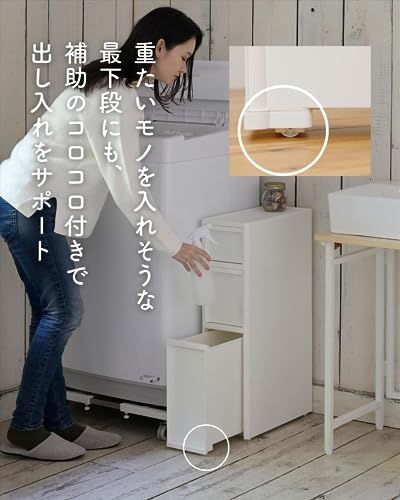 JEJアステージ 中が透けない 隙間ストッカー 隙間収納 引出し 収納ケース 隠しキャスター付き 幅18×奥行40×高さ71cm 壁付き 完成品 ホワイト LI-S1M1L1(WH/WH)kk
