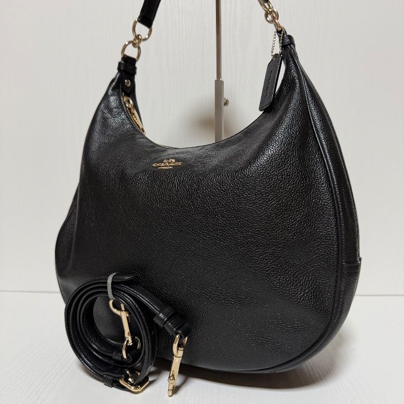 【美品】COACH コーチ F38259 ホーボー 2way ショルダーバッグ ハンドバッグ ブラック レザー 斜め掛け 肩掛け B603