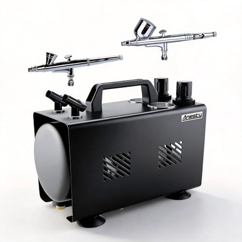 Anesty AHPTrunk 2in1 エアブラシ コンプレッサー 2口独立圧力レギュレーター 静音 タンク付き ワンタッチ色替え セット 模型・プラモデル塗装用(沖縄・離島の方不可) f00ddd39