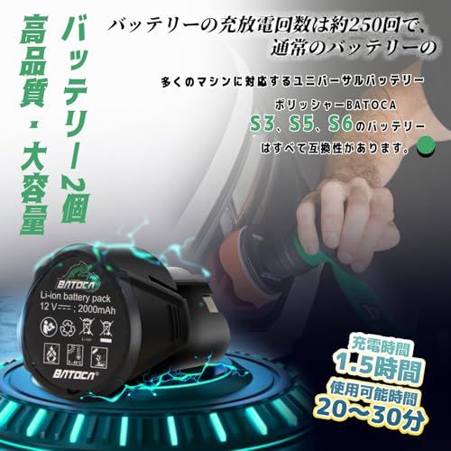 BATOCA(ばとか) S5 ポリッシャー ミニ コードレス 30mm/75mm マイクロ【DA/RO ツールレス・クイックチェンジ・システム】【車の隙間・内装・ホイール磨き】軽量設計 6段変速 12V 2.0Ah バッテリー2個・収納バック 7e34c664