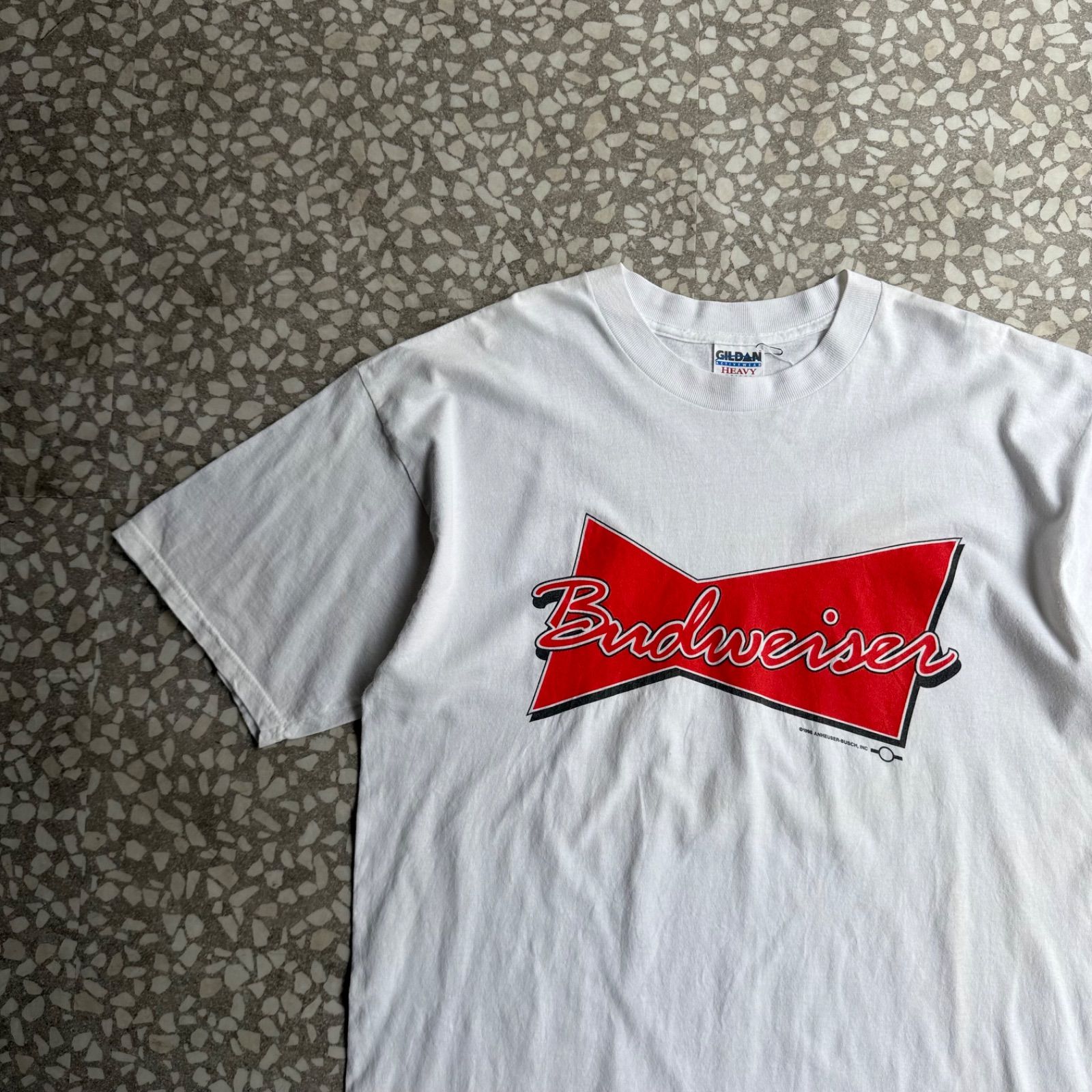 GILDAN / 90’s Budweiser T-shirt size XL バドワイザー　クラックロゴTシャツ　お酒　ボックスロゴ　ストリート　ユニセックス　半袖 白
