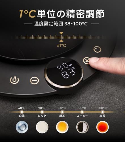 エペイオス(Epeios) 電気ケトル コーヒー 1°C単位の精密調節 ドリップ コーヒーポット 細口ドリップ LED表示パネル 電気ポット ドリップ ポット コンパクト0.9L 1040W ブラック★ 1e63a9ee