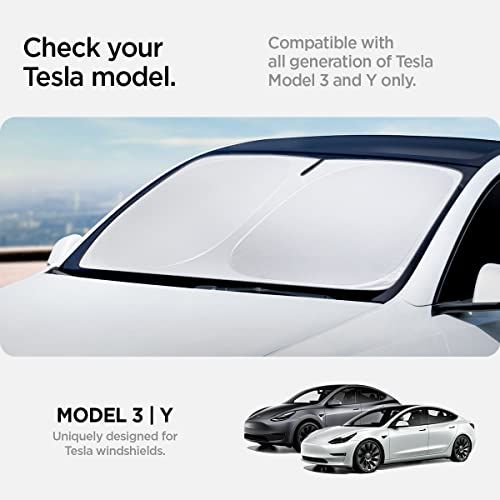 Spigen サンシェード Tesla Model Y Juniper (2025) Tesla Model 3 Highland (2025/2024) ガラスルーフ 前面 フロント UVカット 折りたたみ式 キャリーバッグ付き TO260 f8f967ff