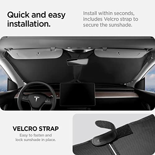 Spigen サンシェード Tesla Model Y Juniper (2025) Tesla Model 3 Highland (2025/2024) ガラスルーフ 前面 フロント UVカット 折りたたみ式 キャリーバッグ付き TO260 f8f967ff