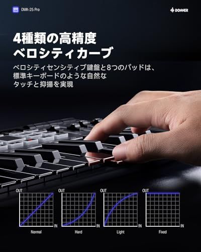 Donner USB MIDI キーボード コントローラー 25鍵 ベロシティ対応 タッチ式スライダー OLEDスクリーン バックライト付パッド 音楽制作 Mac・PC対応 日本語説明書 ブラック DMK-25 PRO★ 77225e34