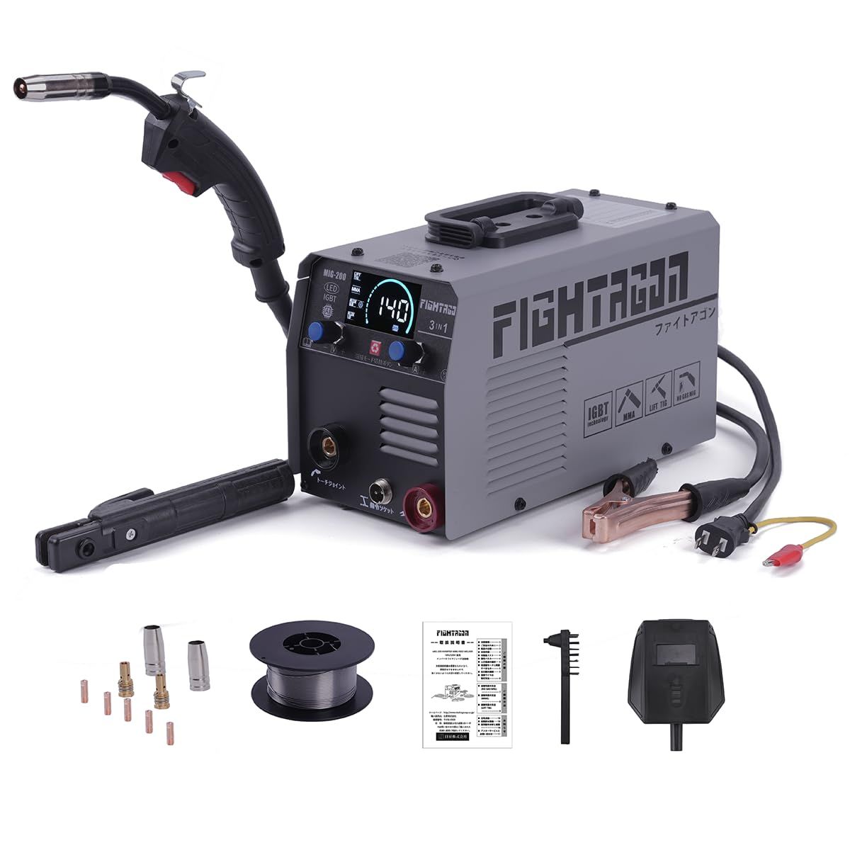 [FIGHTAGON]溶接機 半自動溶接機 LED表示 防災 最大出力140A 100V/200V兼用 1台3役 ノンガスMIG?被覆アーク?LIFT TIG 50/60HZ ノンガス半自動溶接機 アーク溶接機 定格使用率60％ インバーター bfbb3ffd