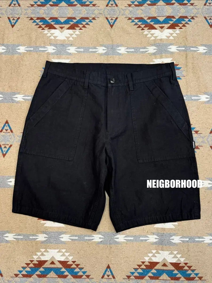L NEIGHBORHOOD ストレート レグ コットン リネン ブレンド ショーツ