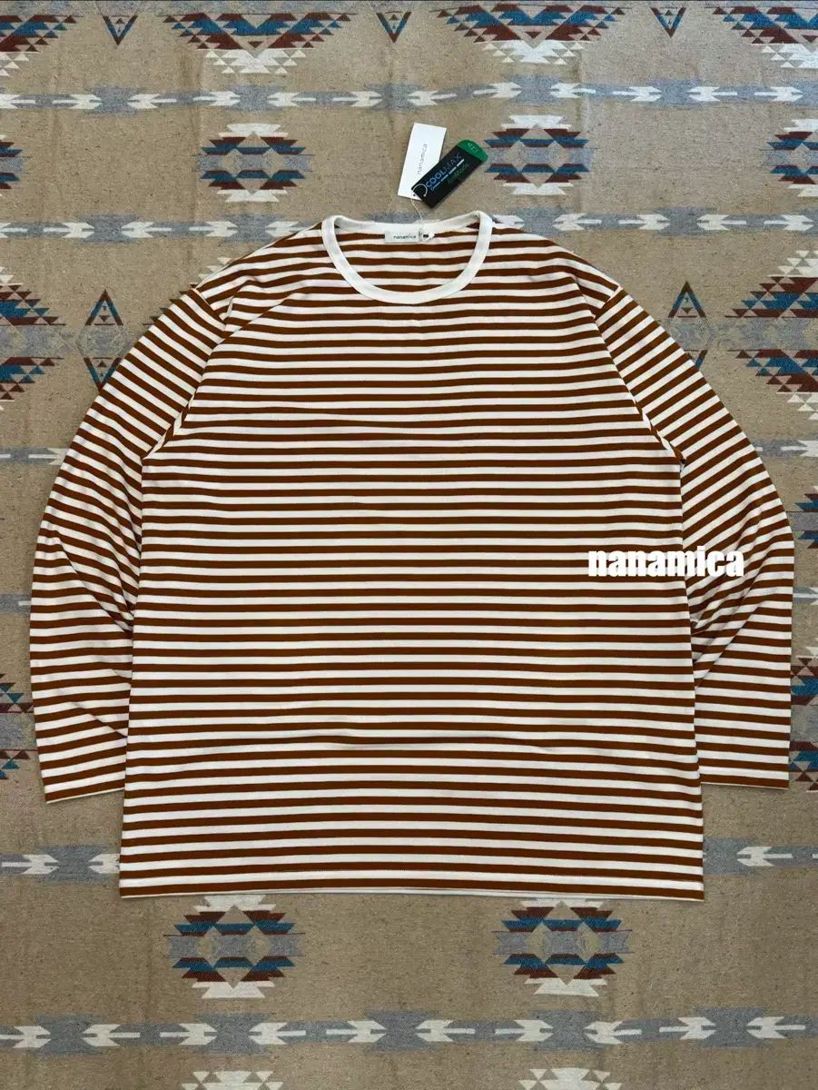 L ナナミカ クールマックス ストライプ ロングスリーブ サンセットオレンジ x 白