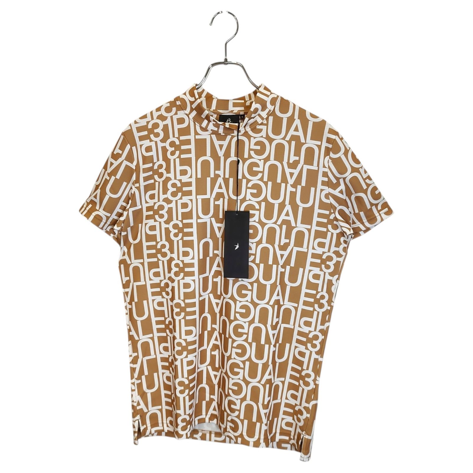 1PIU1UGUALE3 GOLF ウノピゥウノウグァーレトレ ゴルフ 総柄 半袖 モックネック Tシャツ GRT081-POE322 4 M ベージュ メンズ