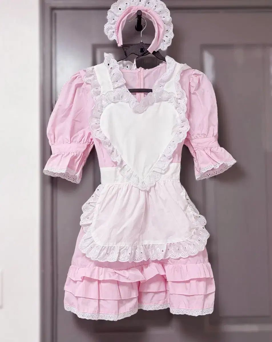 ピンク メイド服 コスプレ エプロン フリル レース 量産型 ONE PIECE コスチューム 地下アイドル