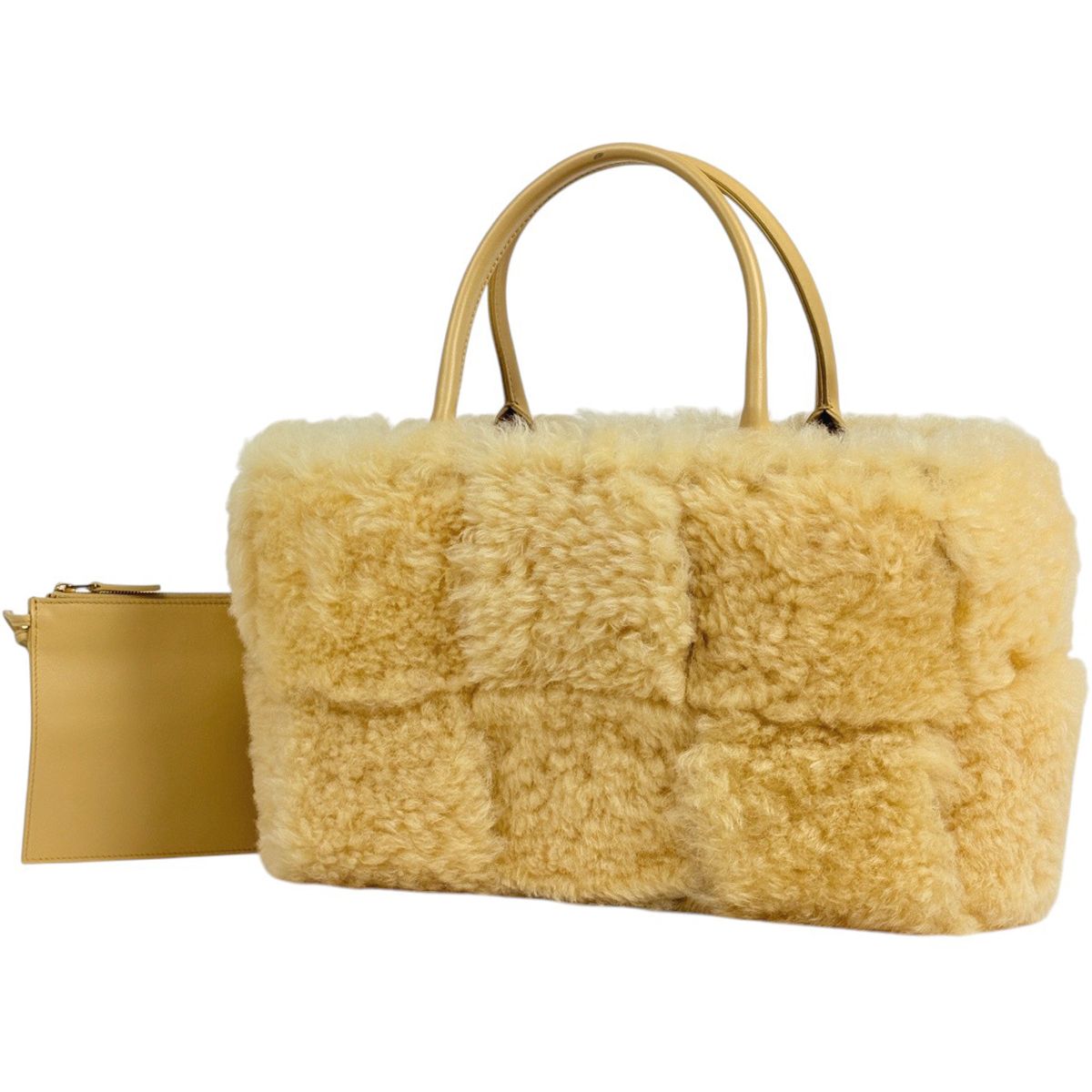 ボッテガヴェネタ BOTTEGAVENETA スモール アルコ トートバッグ イントレチャート トートバッグ ムートン イエロー レディース 【中古】