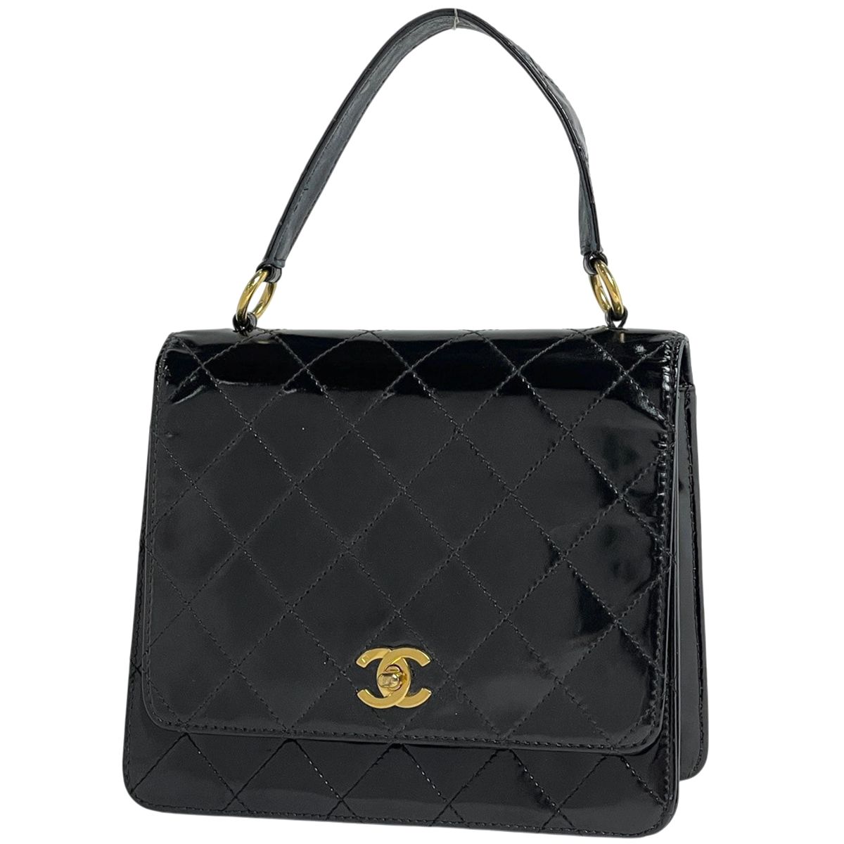 シャネル CHANEL ココマーク ハンドバッグ マトラッセ パテントレザー ブラック レディース 【中古】 119,000円