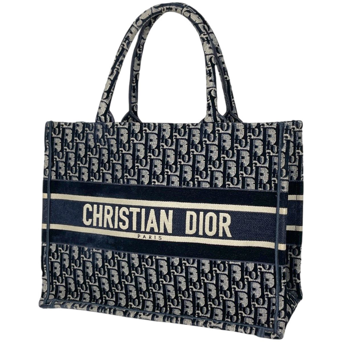 クリスチャンディオール Christian Dior ブックトート ミディアム オブリーク ベロア ネイビー レディース 【中古】