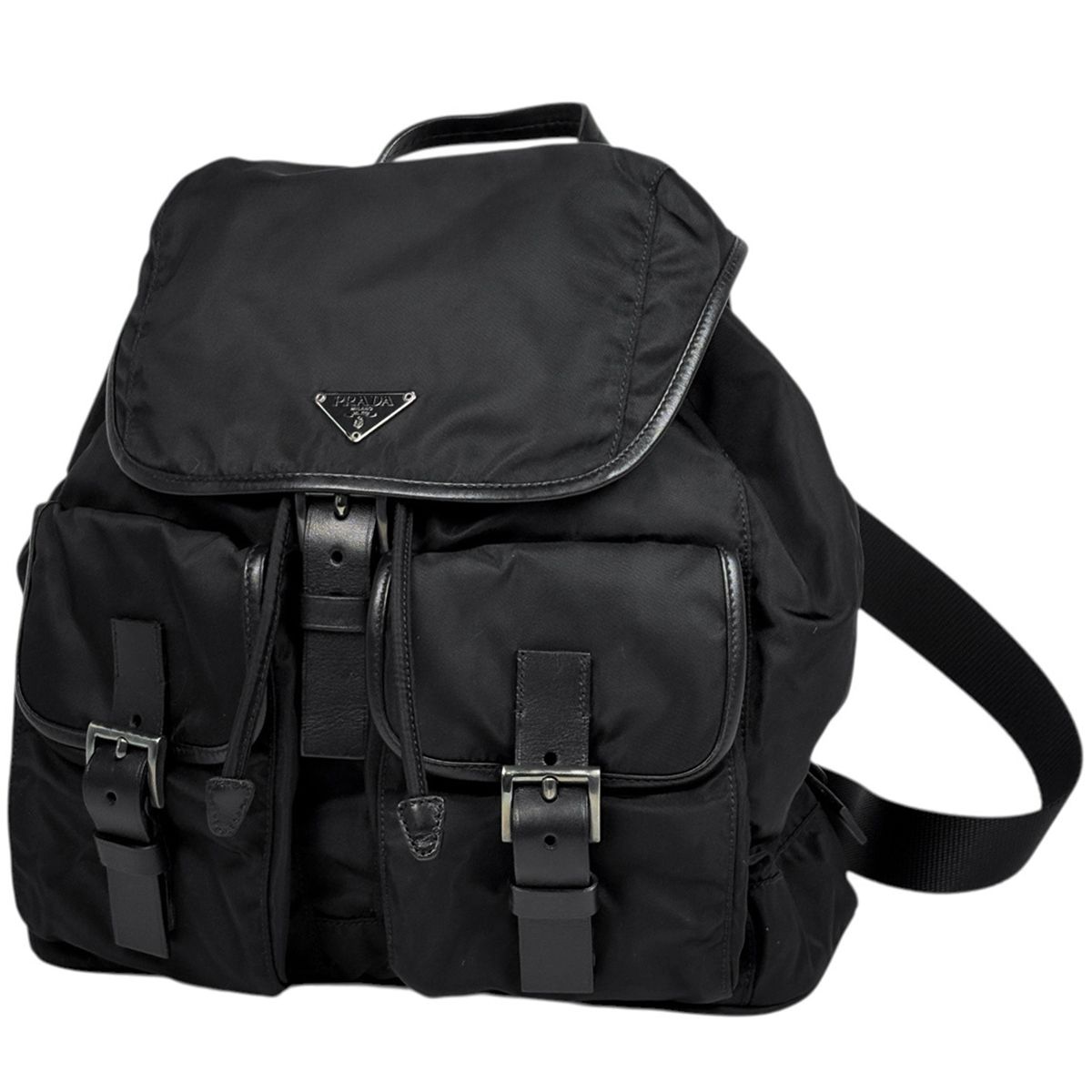 プラダ PRADA ロゴプレート リュックサック バックパック デイパック ナイロン ネロ(ブラック) レディース 【中古】