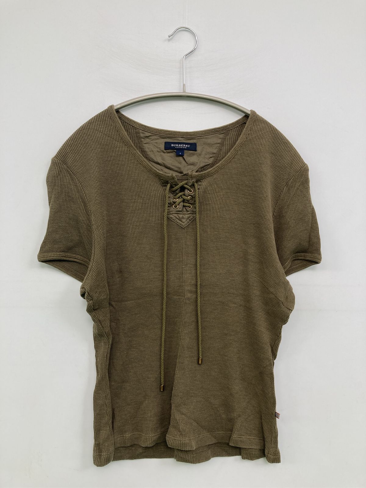 BURBERRY LONDON バーバリーロンドン Tシャツ/カットソー 4 カーキ 無地 ミドル丈 半袖 ヘンリーネック レディース
