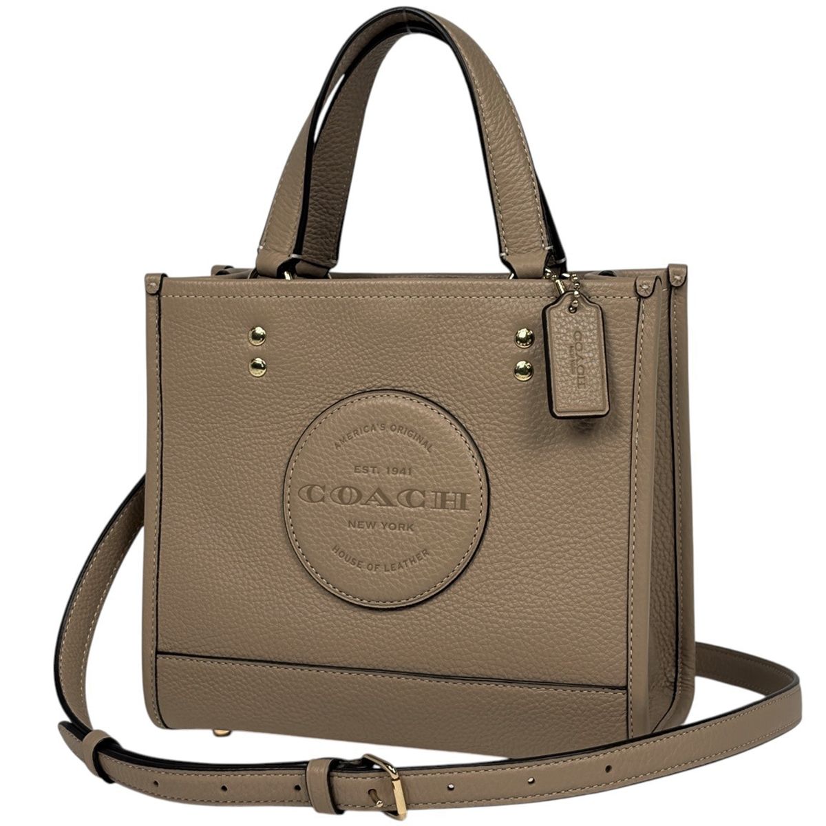 コーチ COACH デンプシー トート22 ウィズ コーチ パッチ 2WAY トートバッグ レザー ベージュ C5268 レディース 【中古】
