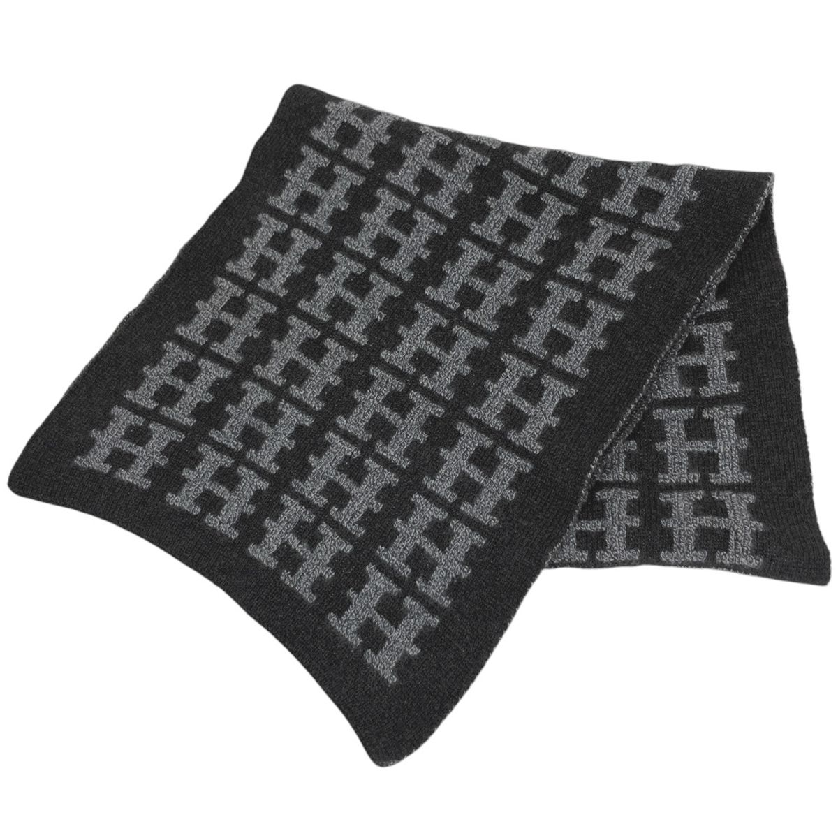 エルメス HERMES Hロゴ マフラー マルジェラ期 カシミヤ ブラック レディース 【中古】