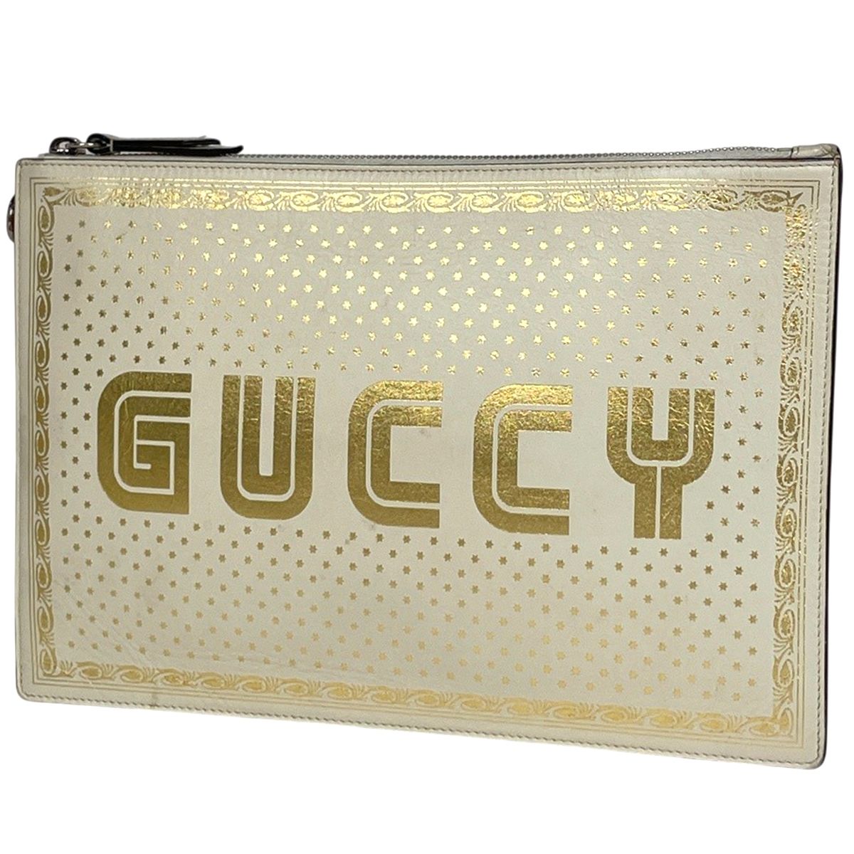 グッチ GUCCI ロゴプリント クラッチバッグ SEGA セカンドバッグ メンズ クラッチバッグ レザー ホワイト 510489 レディース 【中古】