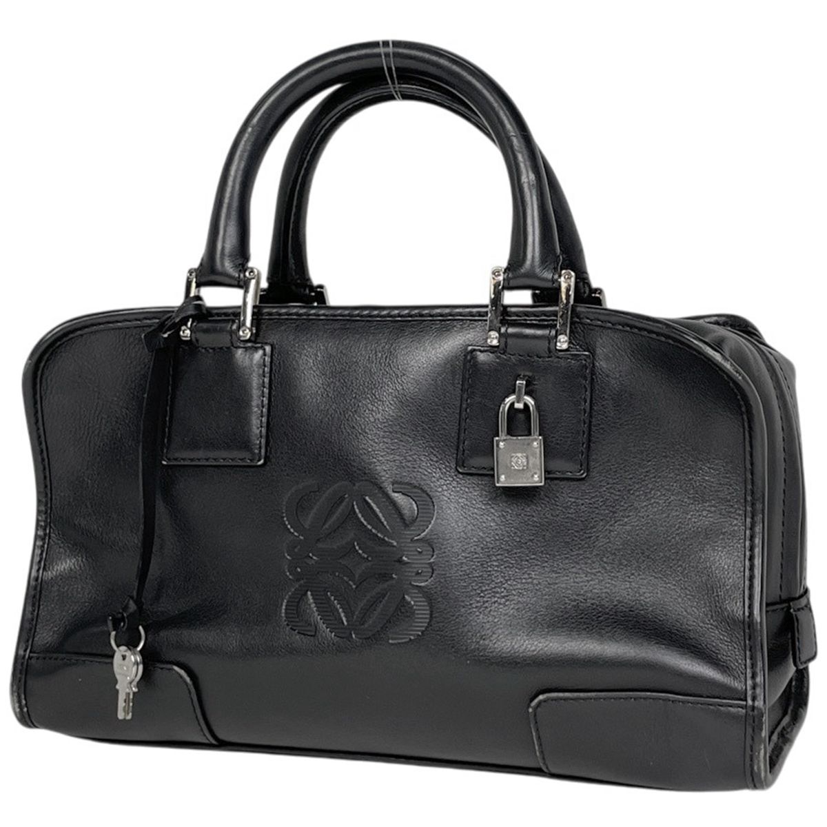 ロエベ LOEWE アマソナ28 アナグラム ハンドバッグ レザー ブラック レディース 【中古】