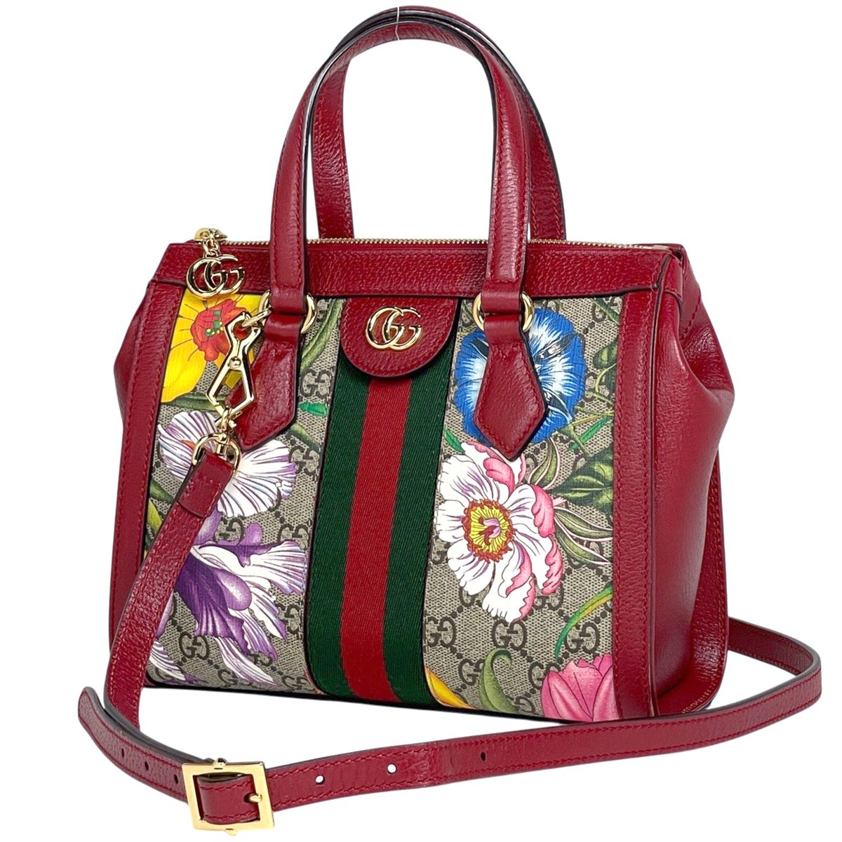 グッチ GUCCI オフィディア GGフローラ スモール トートバッグ 2WAY シェリーライン ウェブ トートバッグ コーティングキャンバス レッド ベージュ 547551 レディース 【中古】