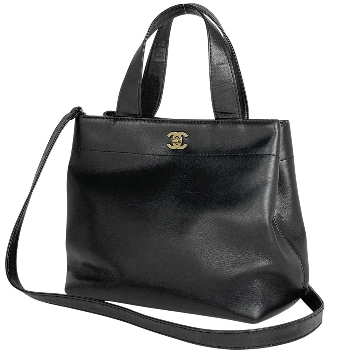 シャネル CHANEL ココマーク トートバッグ 2WAY ターンロック レザー ブラック レディース 【中古】