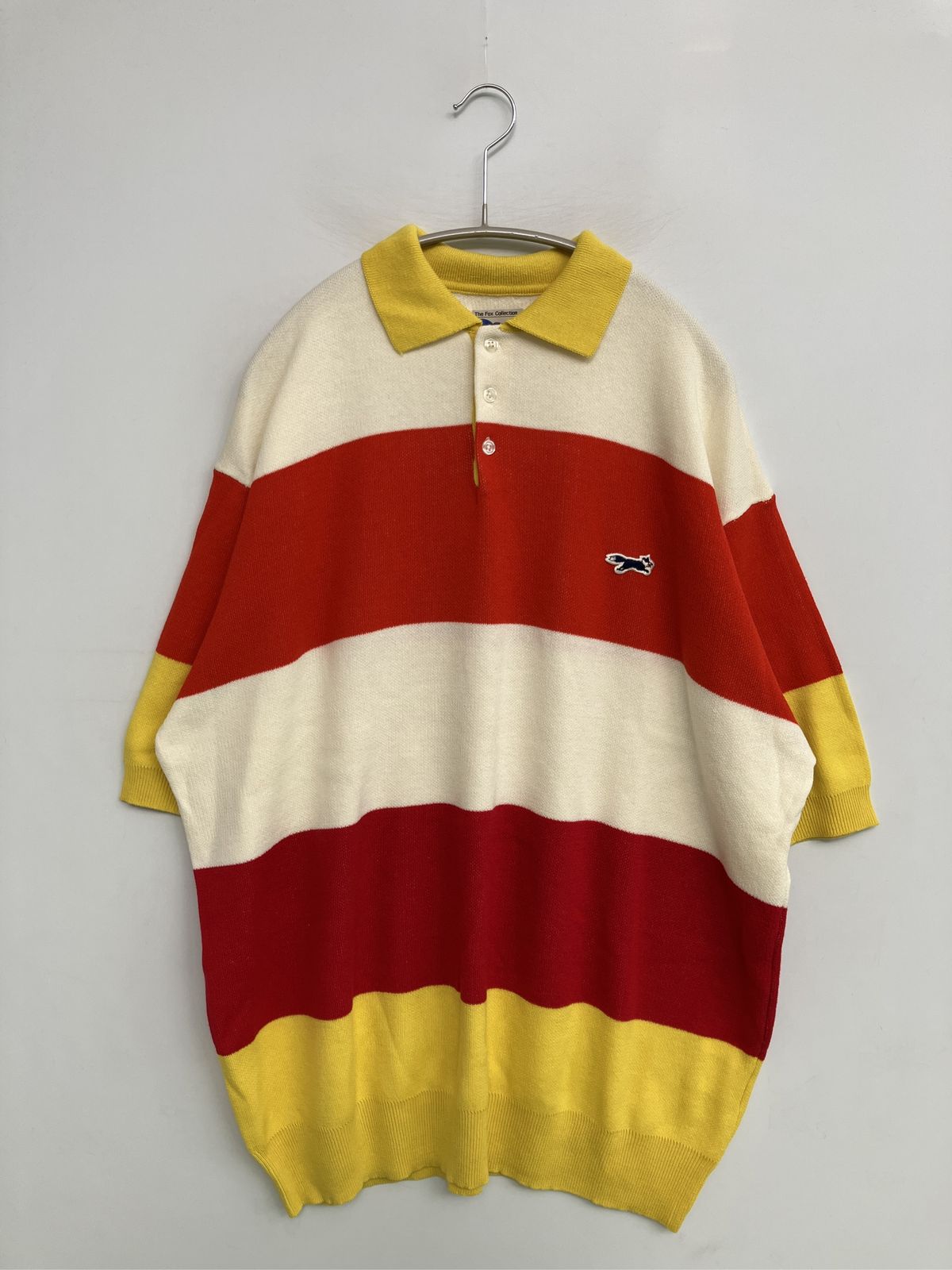 Penneys Sportswear ポロシャツ Large レッド ボーダー柄 ワンポイント ブランドロゴ 半袖 メンズ
