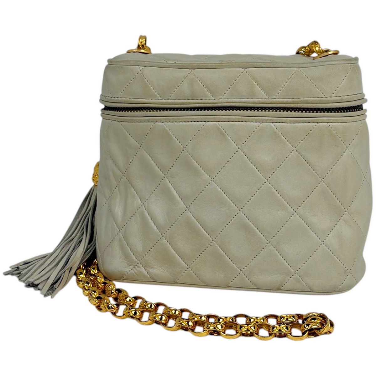 シャネル CHANEL ココマーク チェーン ショルダーバッグ マトラッセ フリンジ レザー ホワイト レディース 【中古】
