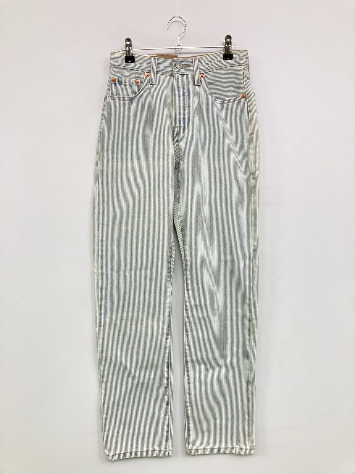LEVI STRAUSS & CO. リーバイストラウスアンドカンパニー デニムパンツ W24 L30 スカイブルー フルレングス ストライプ柄 スタンダード ストレート レギュラー リジッド・ワンウォッシュ レディース