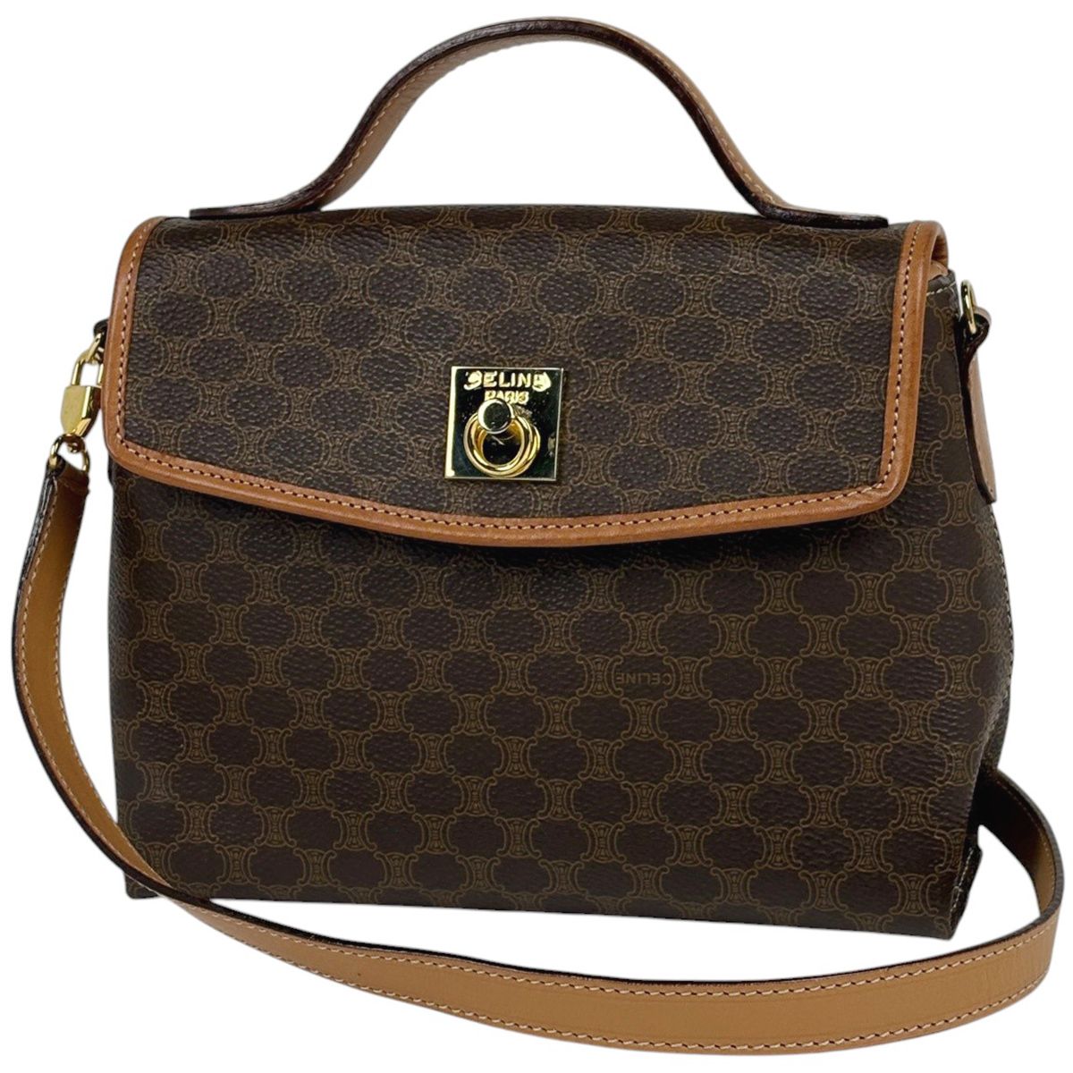 セリーヌ CELINE マカダム柄 ハンドバッグ 2WAY ショルダーバッグ コーティングキャンバス ブラウン レディース 【中古】