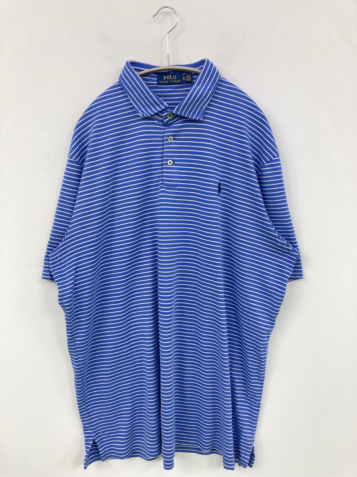 Polo Ralph Lauren ポロラルフローレン ポロシャツ XL ブルー ボーダー柄 ワンポイント ブランドロゴ 刺繍 半袖 メンズ -製品を信頼できるお店で買い