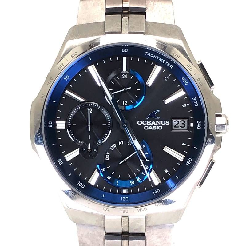 【美品・ケース・コマ付】CASIO カシオ／オシアナスマンタ OCW-S5000-1AJF／ソーラークォーツ／チタン／シルバー・ブラック・ブルー