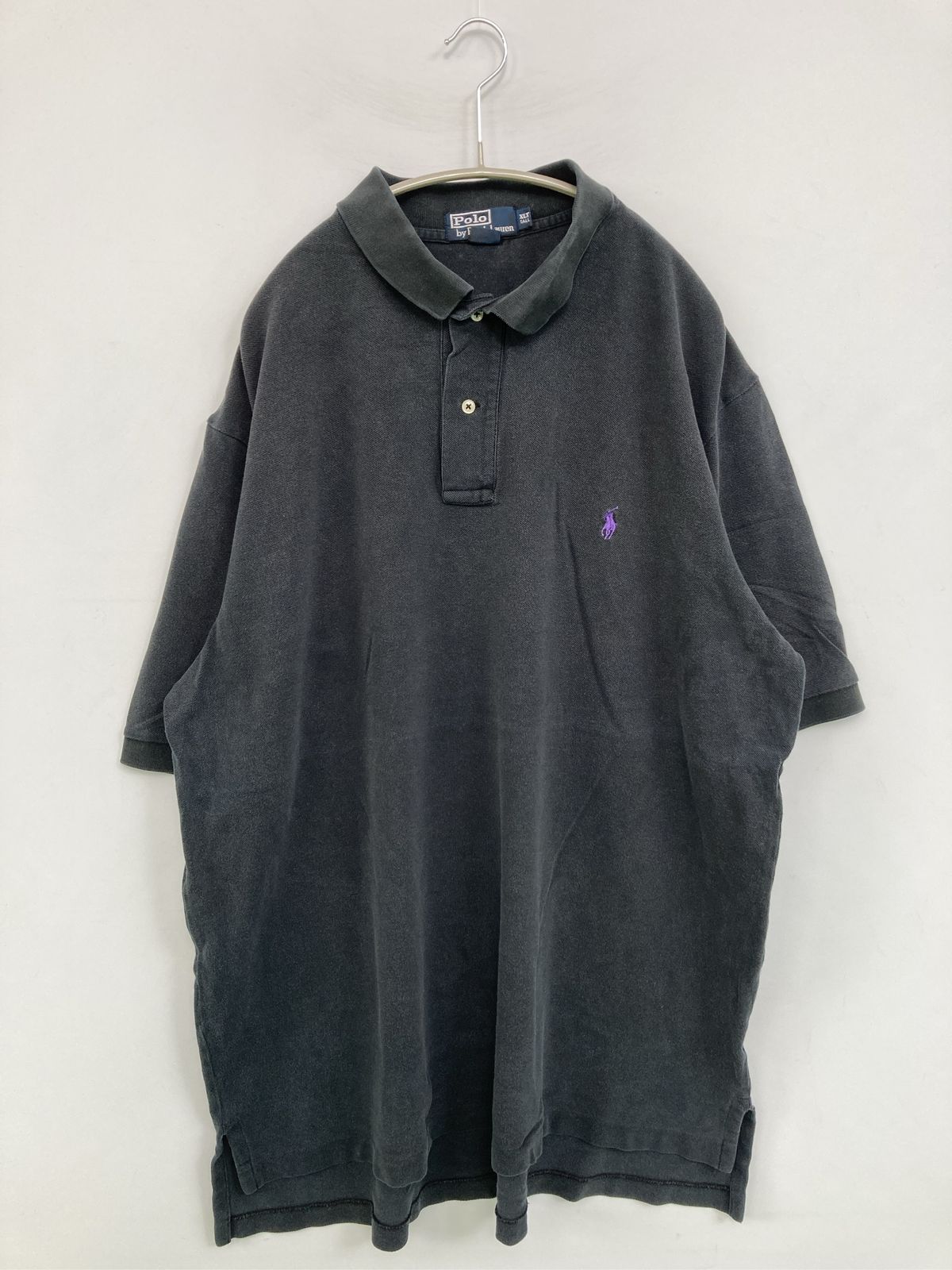 Polo by Ralph Lauren ポロバイラルフローレン ポロシャツ XLT ブラック 無地 ワンポイント 半袖 ブランドロゴ 刺繍 メンズ