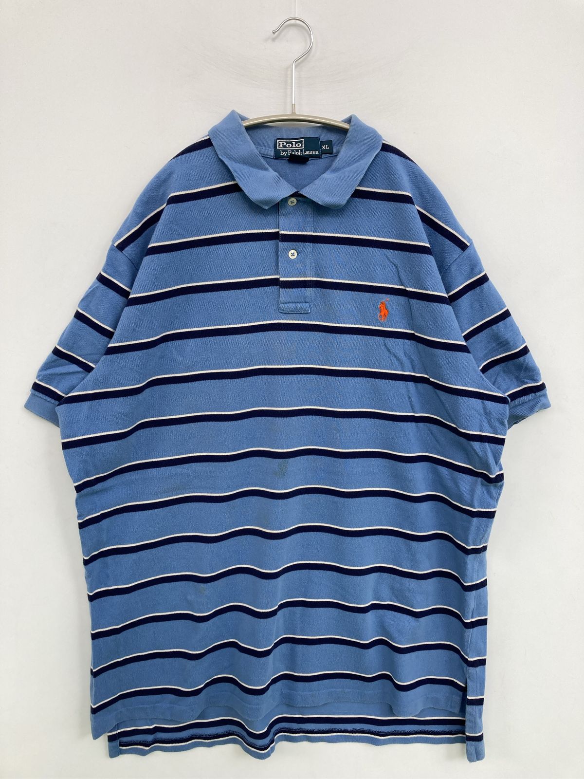 Polo by Ralph Lauren ポロバイラルフローレン ポロシャツ XL スカイブルー ボーダー柄 ワンポイント ブランドロゴ 刺繍 半袖 メンズ