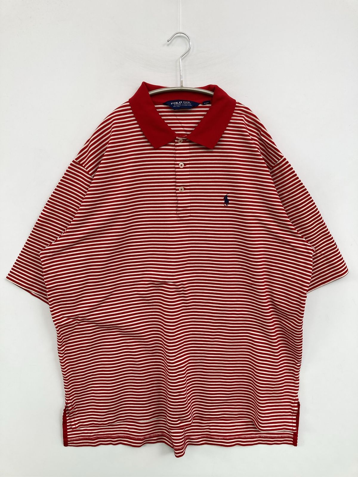 POLO GOLF RALPH LAUREN ポロゴルフラルフローレン ポロシャツ XL レッド ボーダー柄 ワンポイント ブランドロゴ 刺繍 半袖 メンズ