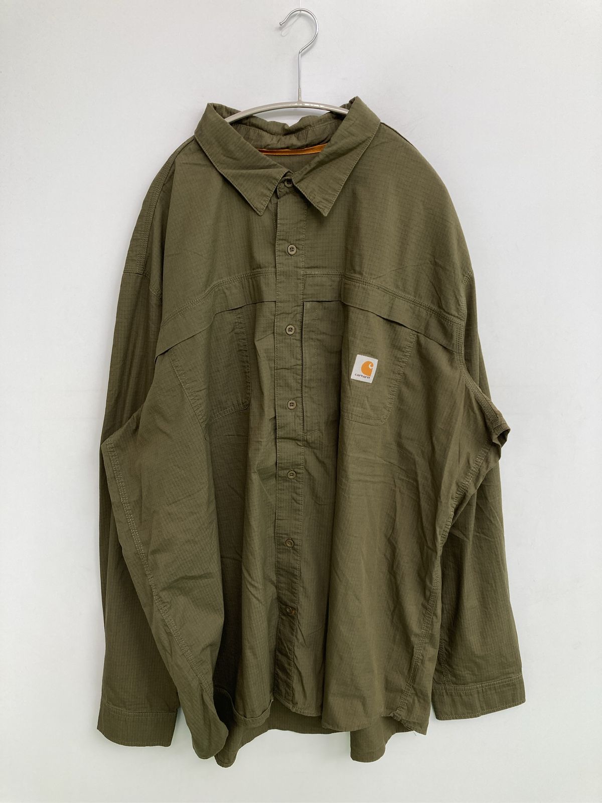 Carhartt カーハート シャツ/ブラウス 3XL カーキ 無地 ワンポイント ブランドロゴ ロング丈 長袖 レギュラーカラー メンズ
