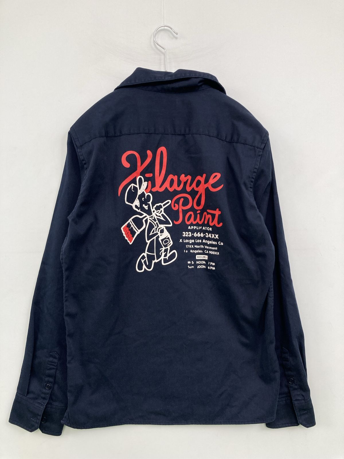 XLARGE エクストララージ シャツ/ブラウス S ネイビー コットン 前面プリント バックプリント 刺繍 ミドル丈 長袖 レギュラーカラー オープンカラー メンズ