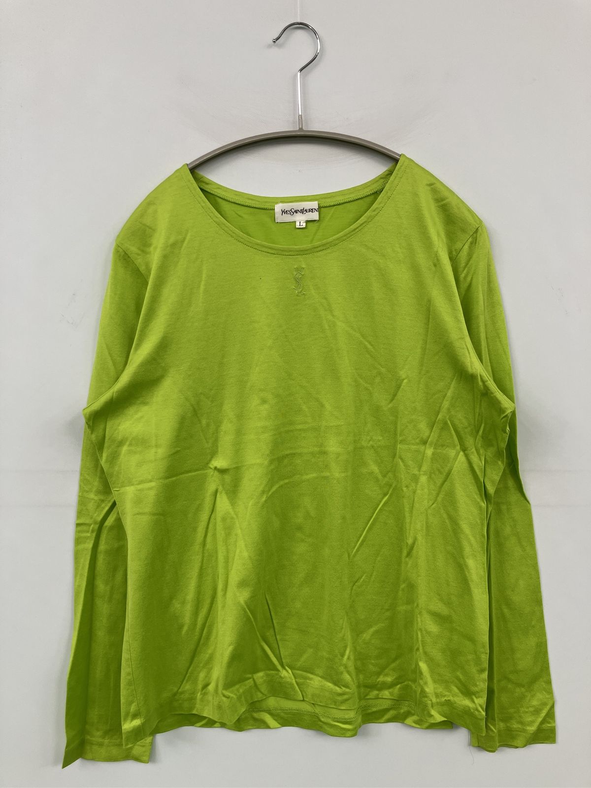YVESSAINTLAURENT イヴサンローラン Tシャツ/カットソー L ライトグリーン 無地 刺繍 ミドル丈 長袖 クルーネック(丸首) レディース