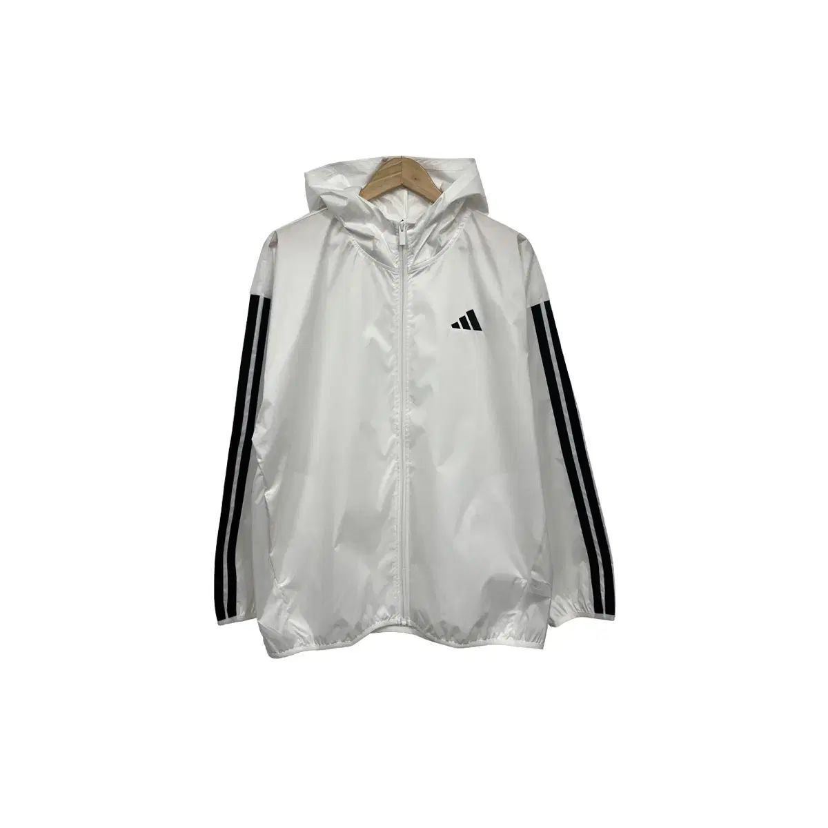 110 adidas 3本線ロゴ 白黒 トラック フード 軽量 ウィンドブレーカー ジャケット