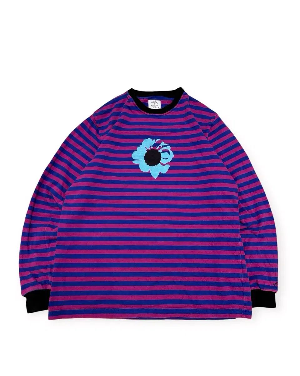 ノア(NOAH) ストライプ フラワー プリンティング 長袖Tシャツ