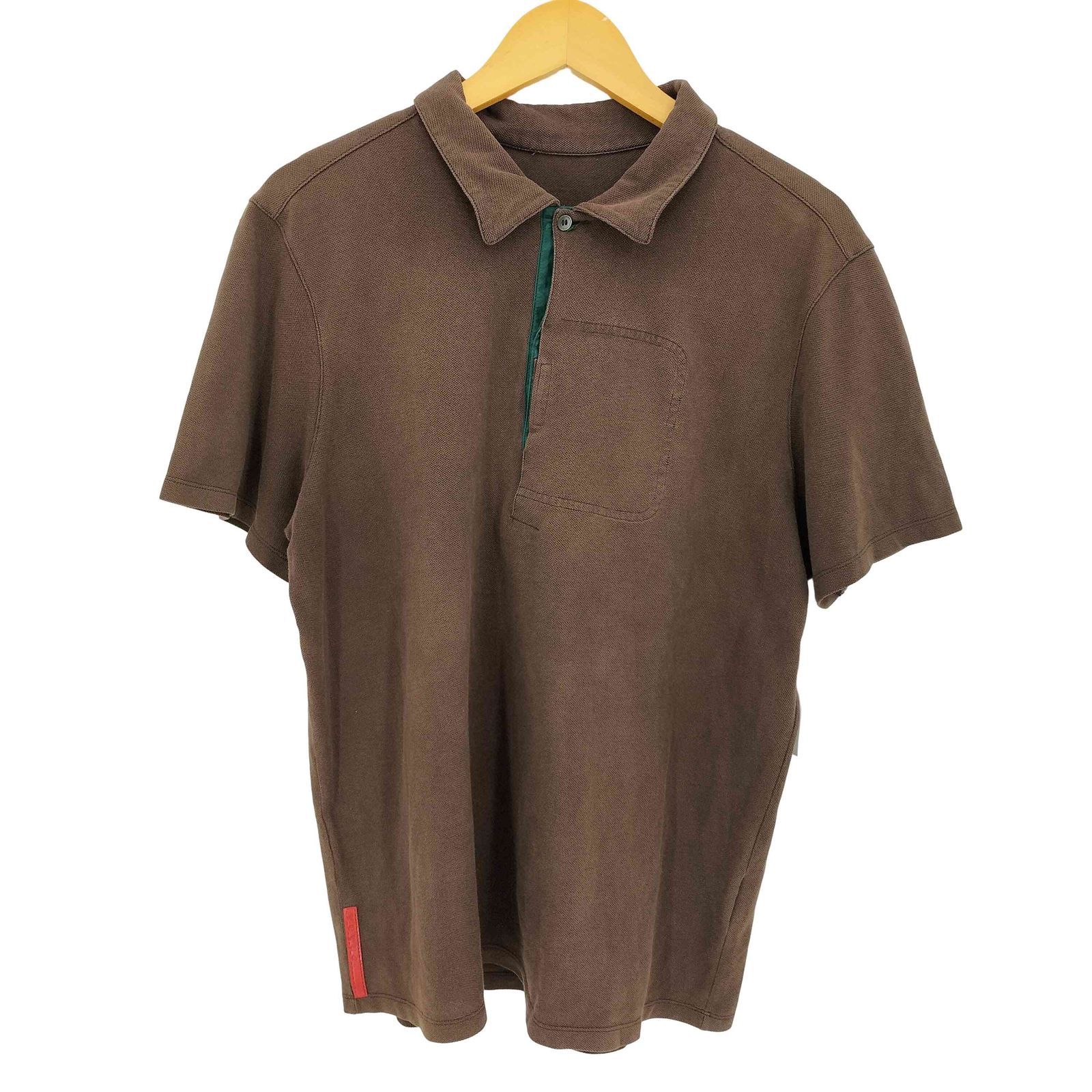 プラダ PRADA SPORT 裾ロゴ赤タグ 一部切替 鹿の子ポロシャツ メンズ import：XL