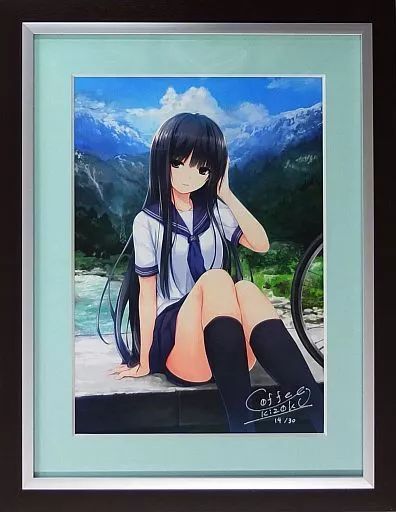【中古】原画イラストボード ≪イラスト画集≫ 珈琲貴族 ジークレー版画「アルプスの雪解け水とセーラー服少女」(直筆サイン/シリアルナンバー入り) 19,240円