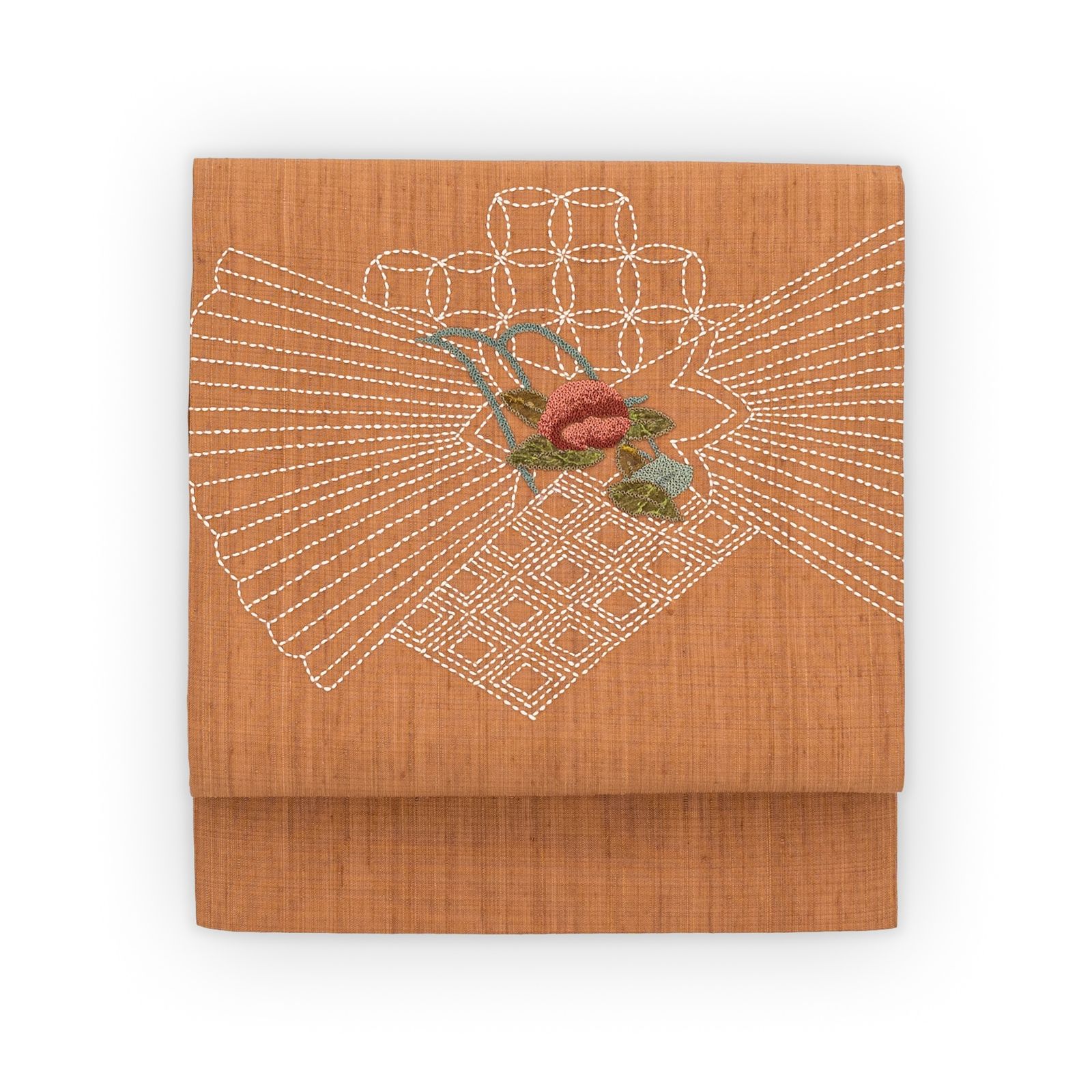 紬　相良刺繍と刺し子　花