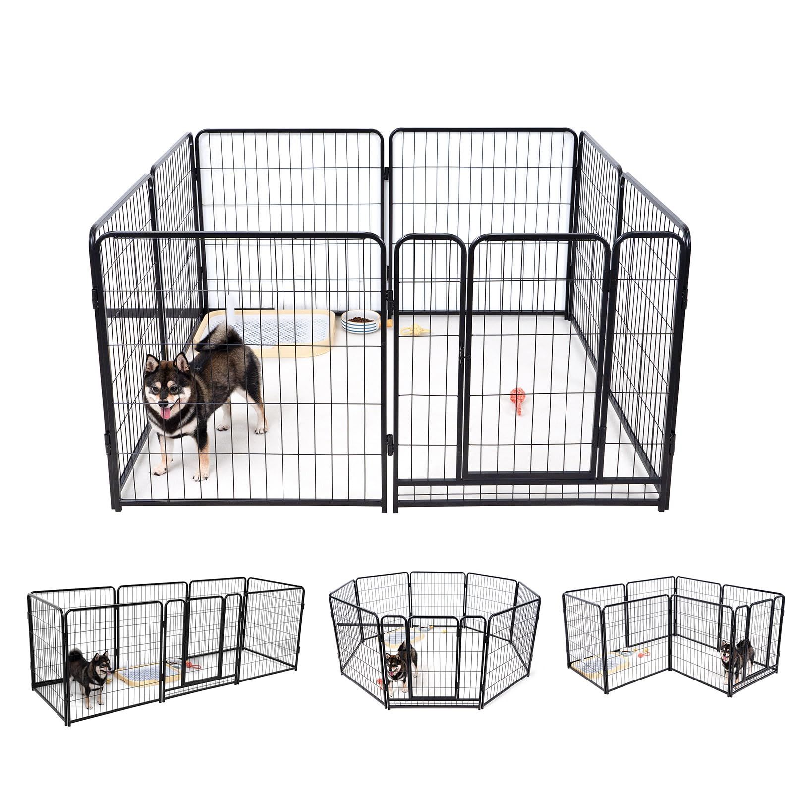 大型犬 サークル スチール製 ペットサークル 犬用サークル 犬用フェンス 犬 ケージ ペットケージ 大型 60/80/98CM 室内室外兼用 折り畳み式 組立簡単 複数連結可能 (ブラック 高さ80CM 8枚)