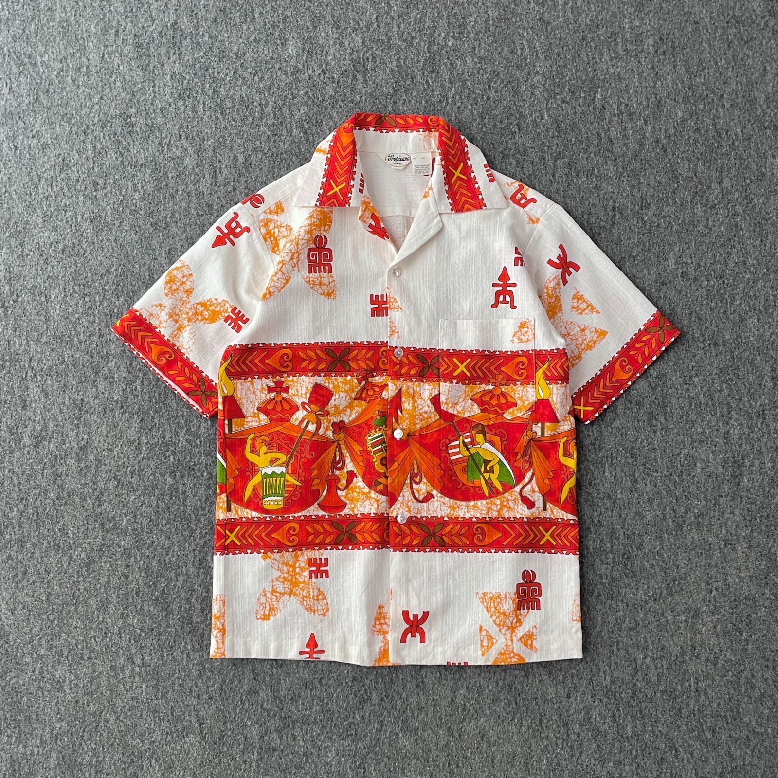 70s　Tropicana　デザインアロハシャツ　ビンテージ　オープンカラー　ハワイアン　ネイティブ　希少