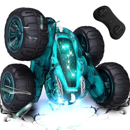 Tecnock ラジコンカー 子供向け USB Type-C直接充電式 スタントカー 360度回転 両面走行 テクノック ラジコン オフロード 4WD四輪駆動 RCカー 2.4GHz おもちゃ 車 男の子 誕生日 贈り物 プレゼント (ディー ed4996ee